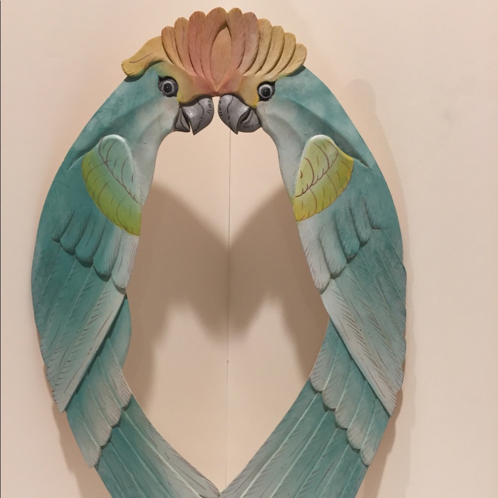 Hand carved and painted wooden cockatoo frame